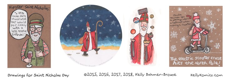 Various illustrations of Saint Nicholas by Kelly Bahmer-Brouse